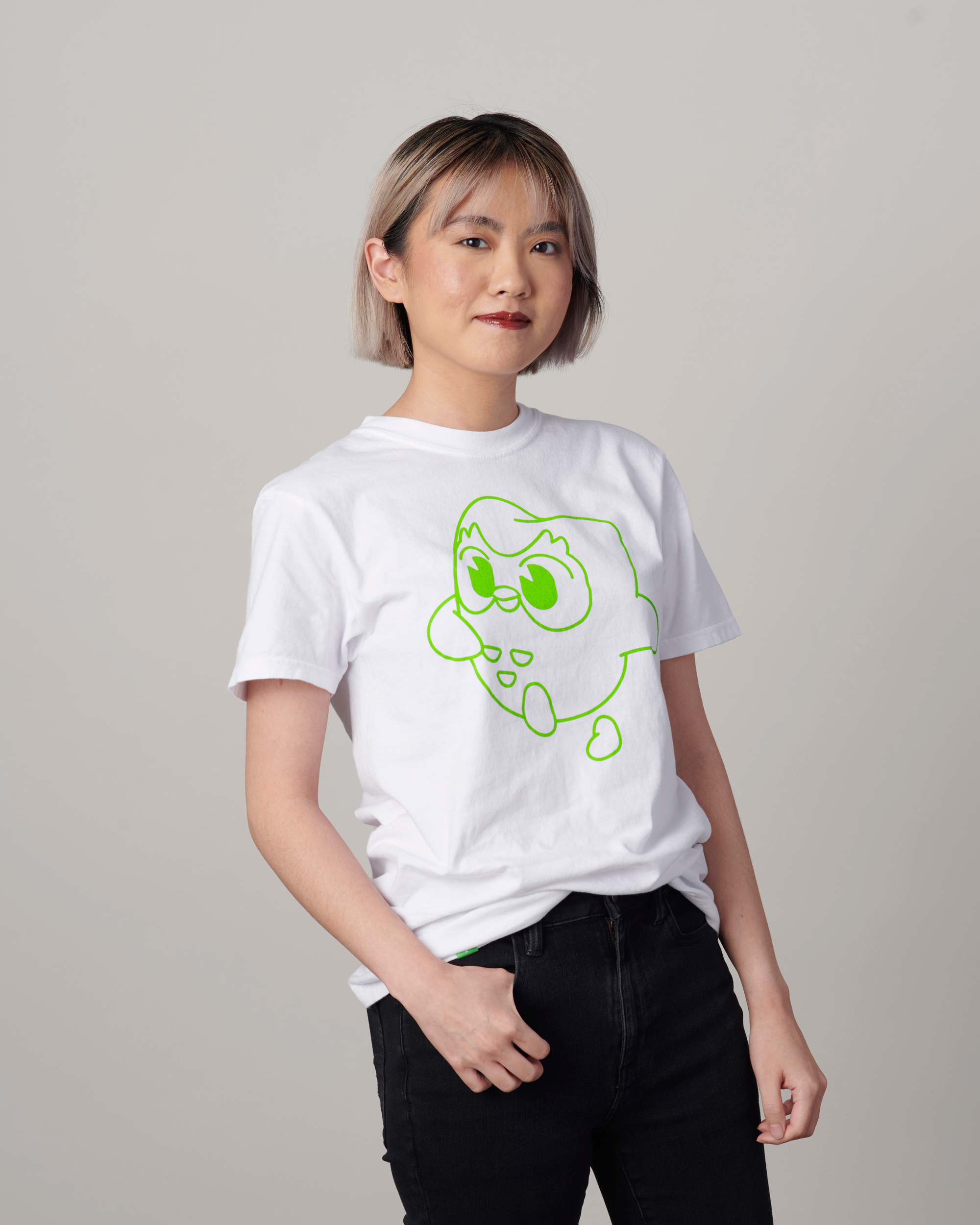Duo the Owl Graphic Cotton T-Shirt - White with Green Design