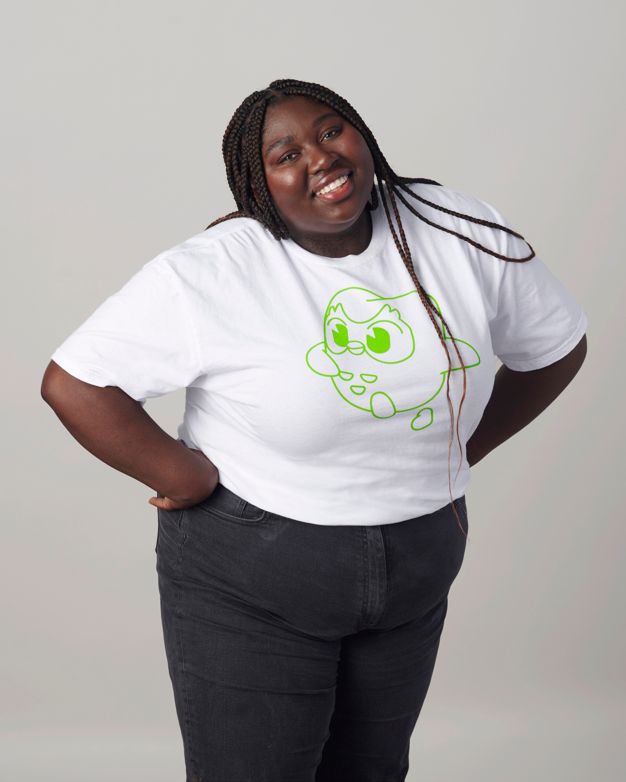Duo the Owl Graphic Cotton T-Shirt - White with Green Design