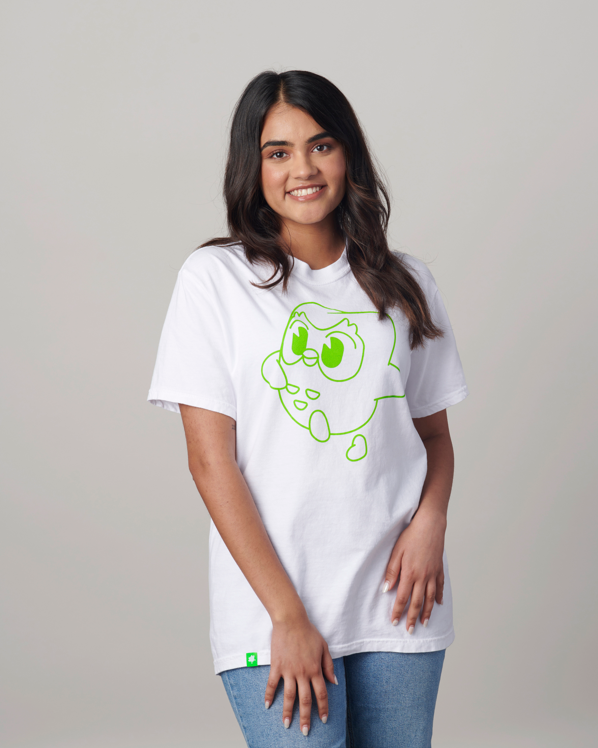 Duo the Owl Graphic Cotton T-Shirt - White with Green Design